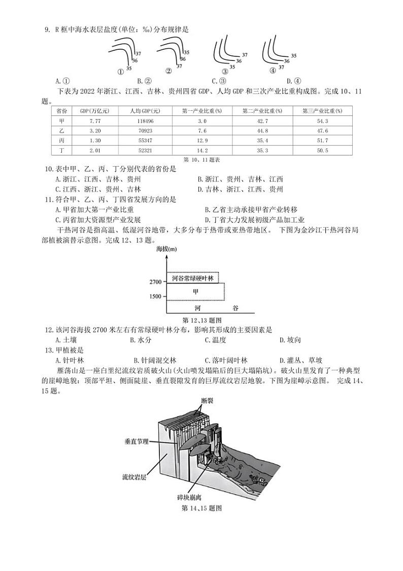 [地理]浙江省强基联盟2025届高三上学期10月联考试题(有答案)第3页