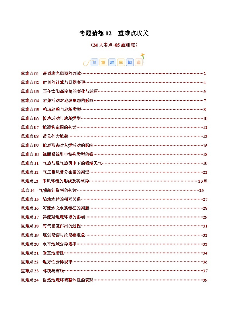 考题猜想02 重难点攻关（24大考点+85题训练）（教师版） 2024-2025学年高二地理上学期期中考点大串讲（鲁教版2019选择性必修一）练习第1页