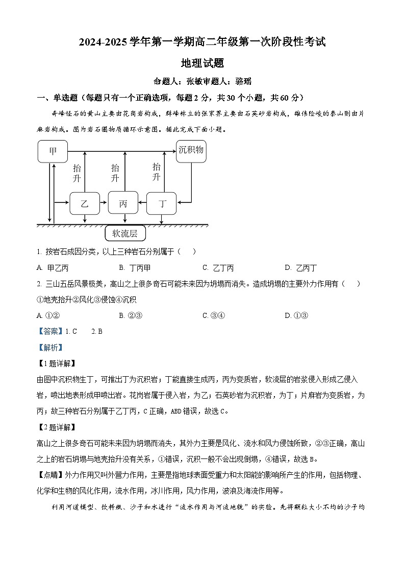 浙江省义乌中学2024-2025学年高二上学期第一次阶段性检测（10月）地理试题 Word版含解析第1页