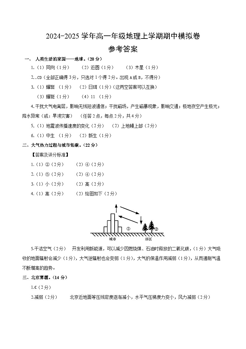 （中图中华地图版  沪版（2020）必修一主题1-7）（参考答案）第1页