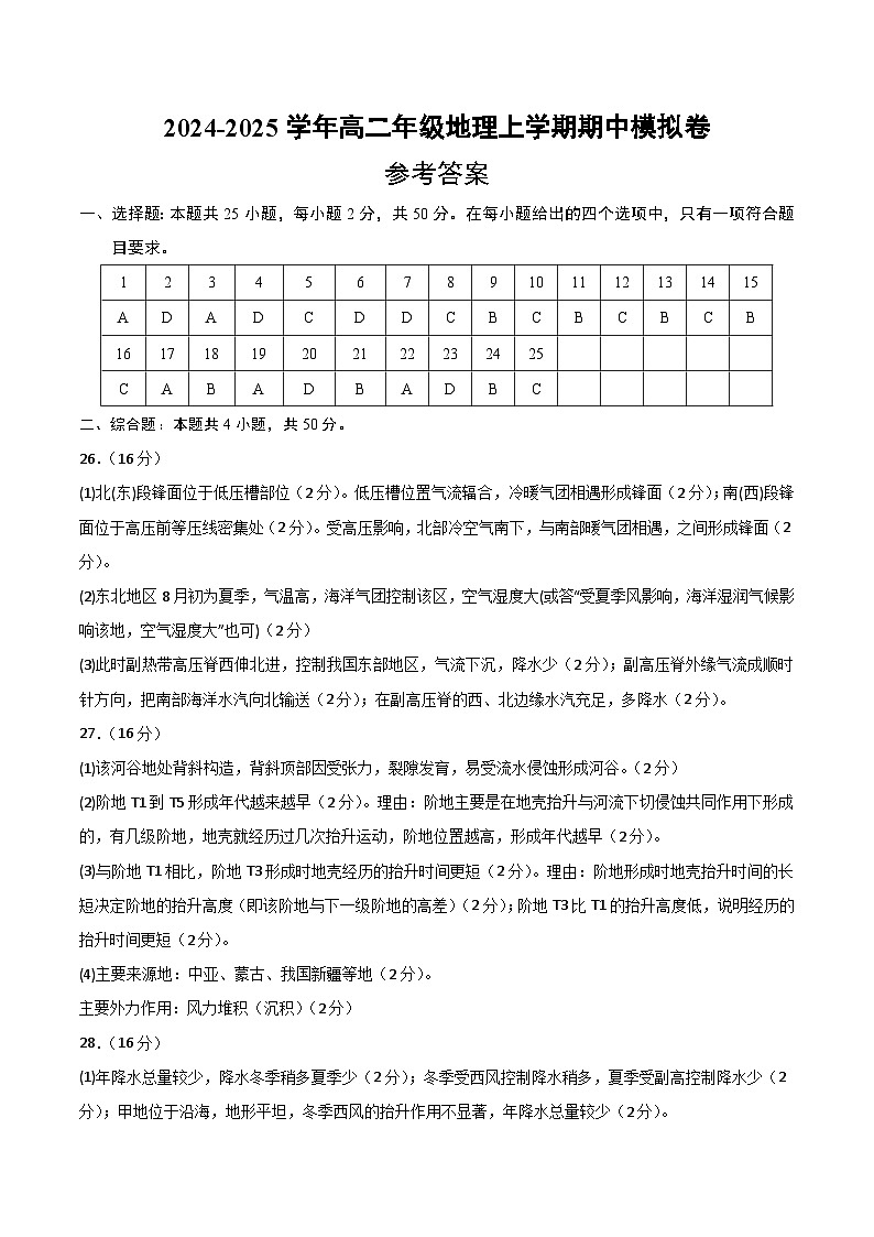 （中图版2019选择性必修1第1~3章）（参考答案）（中图版2019）第1页