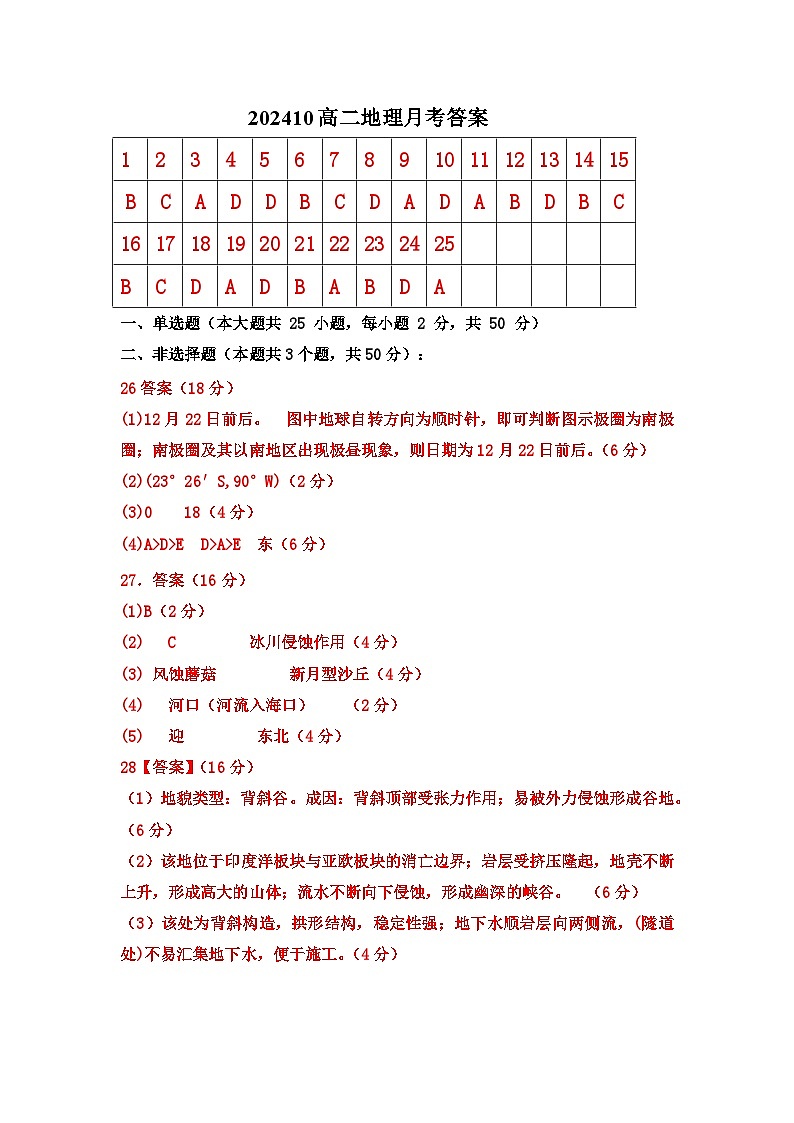 高二地理月考答案第1页
