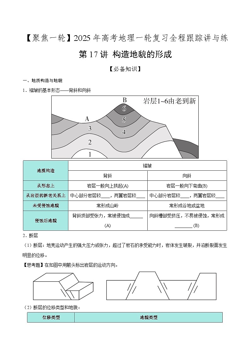 第17讲 构造地貌的形成（知识清单）-2025年高考地理一轮复习全程跟踪讲与练（学生版）第1页