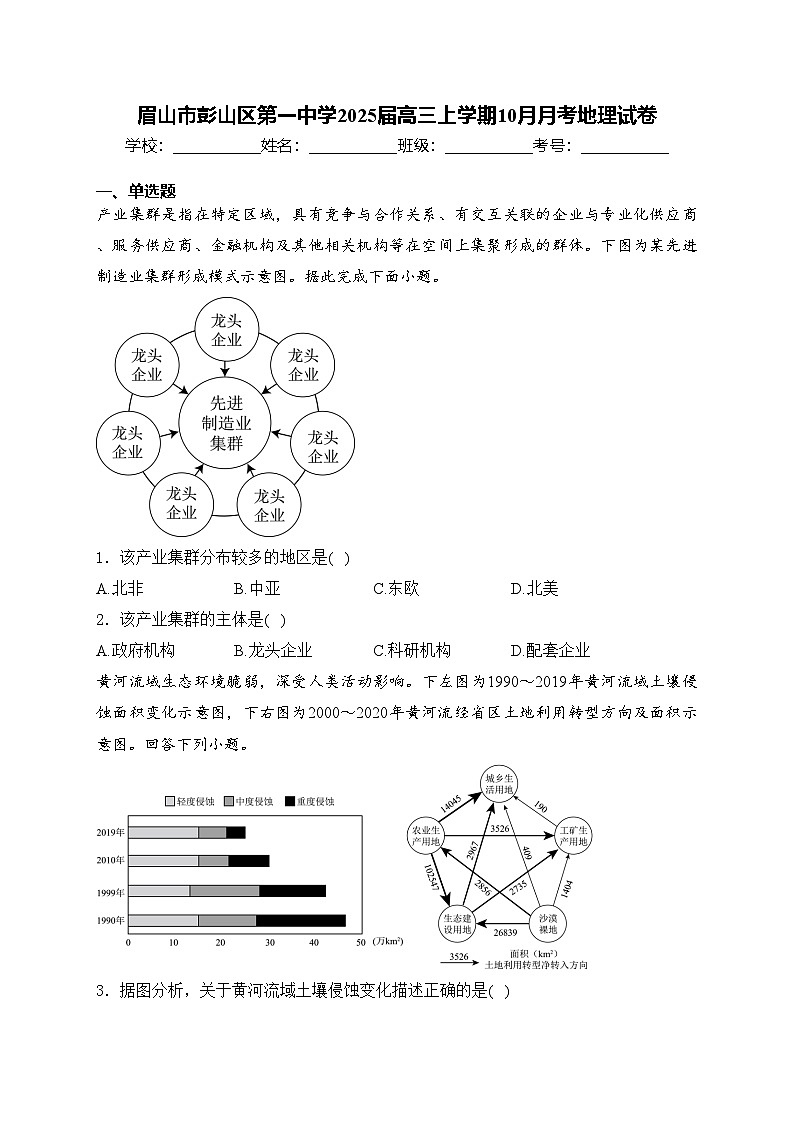 眉山市彭山区第一中学2025届高三上学期10月月考地理试卷(含答案)01