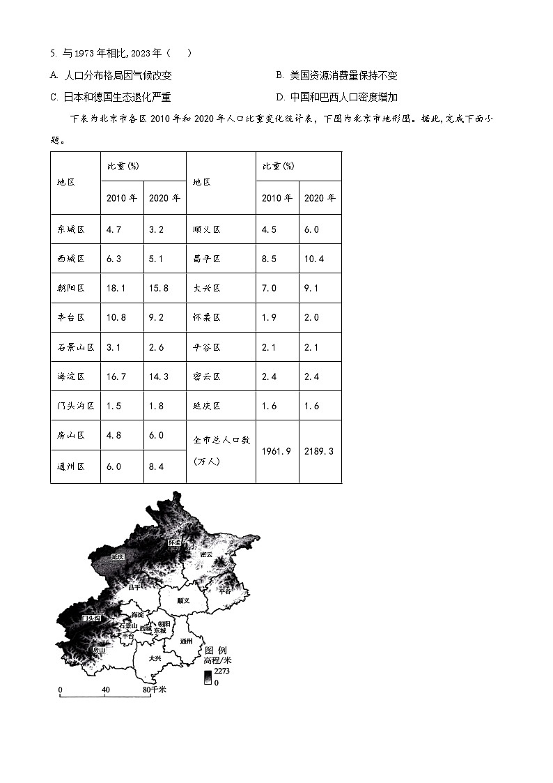 北京市第八中学2023-2024学年高一下学期期末地理试题 Word版无答案第2页