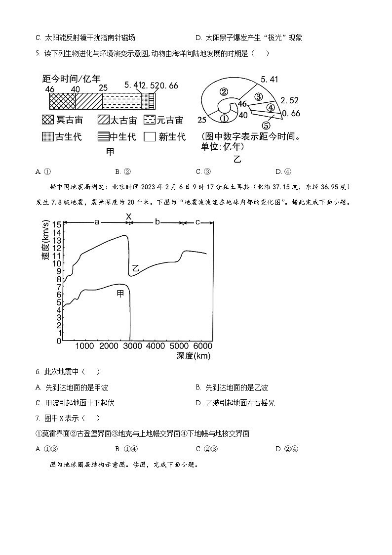 浙江省宁波中学2023-2024学年高一上学期期中考试地理试题　  Word版无答案第2页