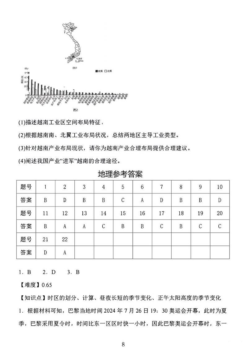 2024年10月江苏高三金太阳地理答案第1页