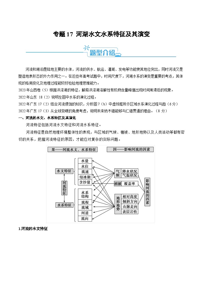 新高考地理二轮复习题型归纳与变式演练专题17 河湖水文水系特征及演变的解题思路（原卷版）第1页