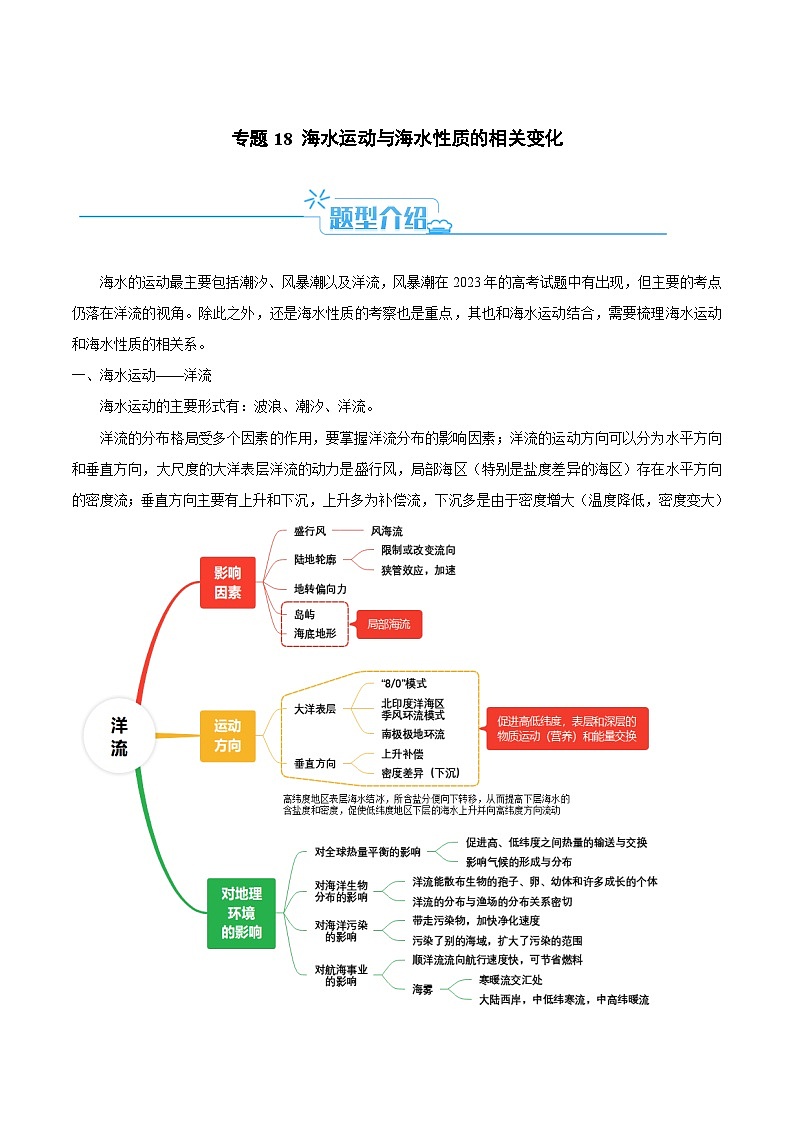 新高考地理二轮复习题型归纳与变式演练专题18 海水运动与海水性质的相关变化（原卷版）第1页
