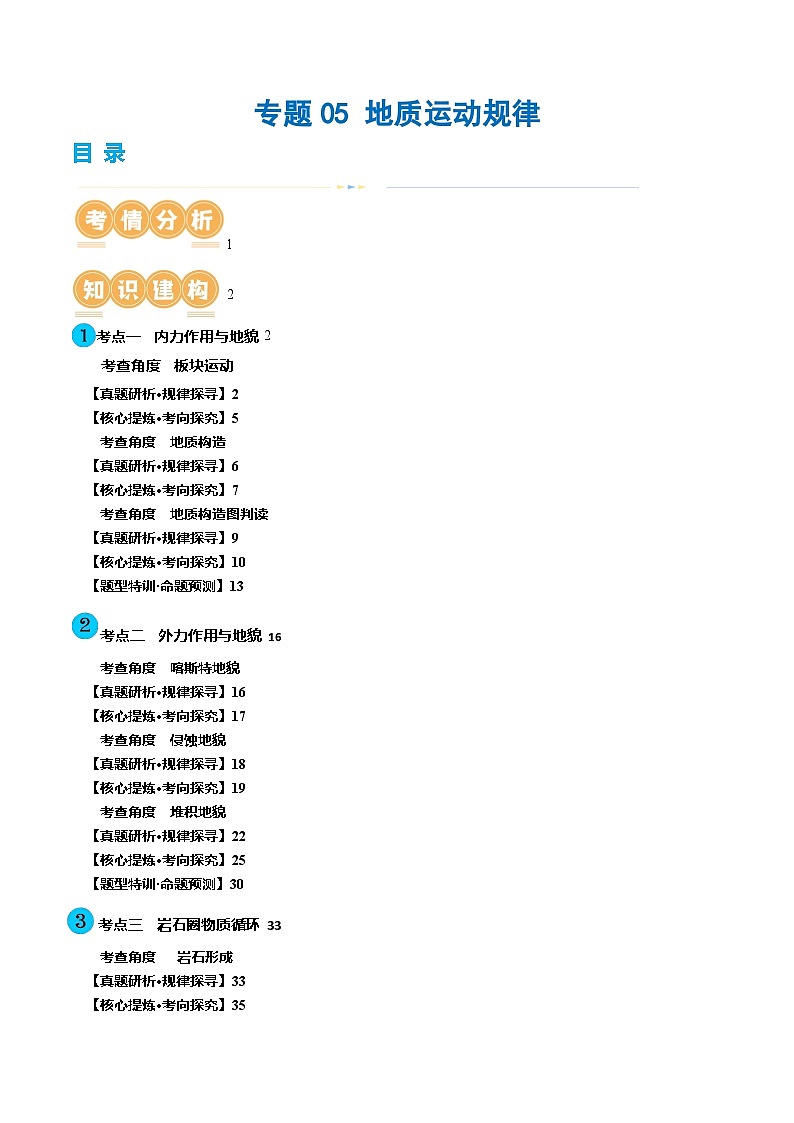 新高考地理二轮复习讲练测专题05 地质运动规律（讲义）（2份，原卷版+解析版）01