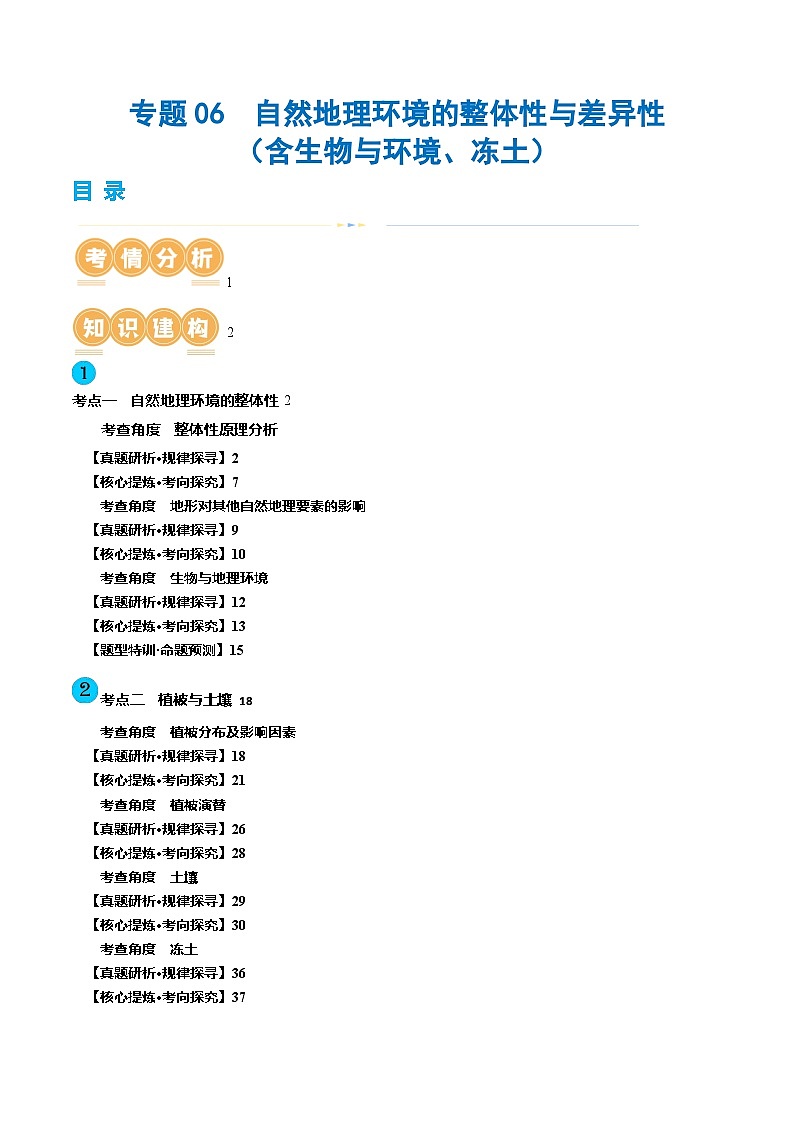 新高考地理二轮复习讲练测专题06  自然地理环境的整体性与差异性（含生物与环境、冻土）（讲义）（解析版）第1页