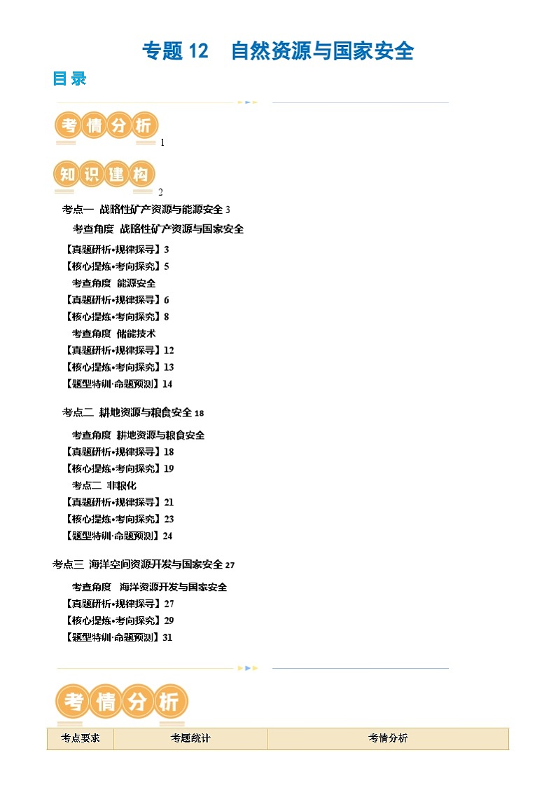 新高考地理二轮复习讲练测专题12  自然资源与国家安全（讲义）（解析版）第1页