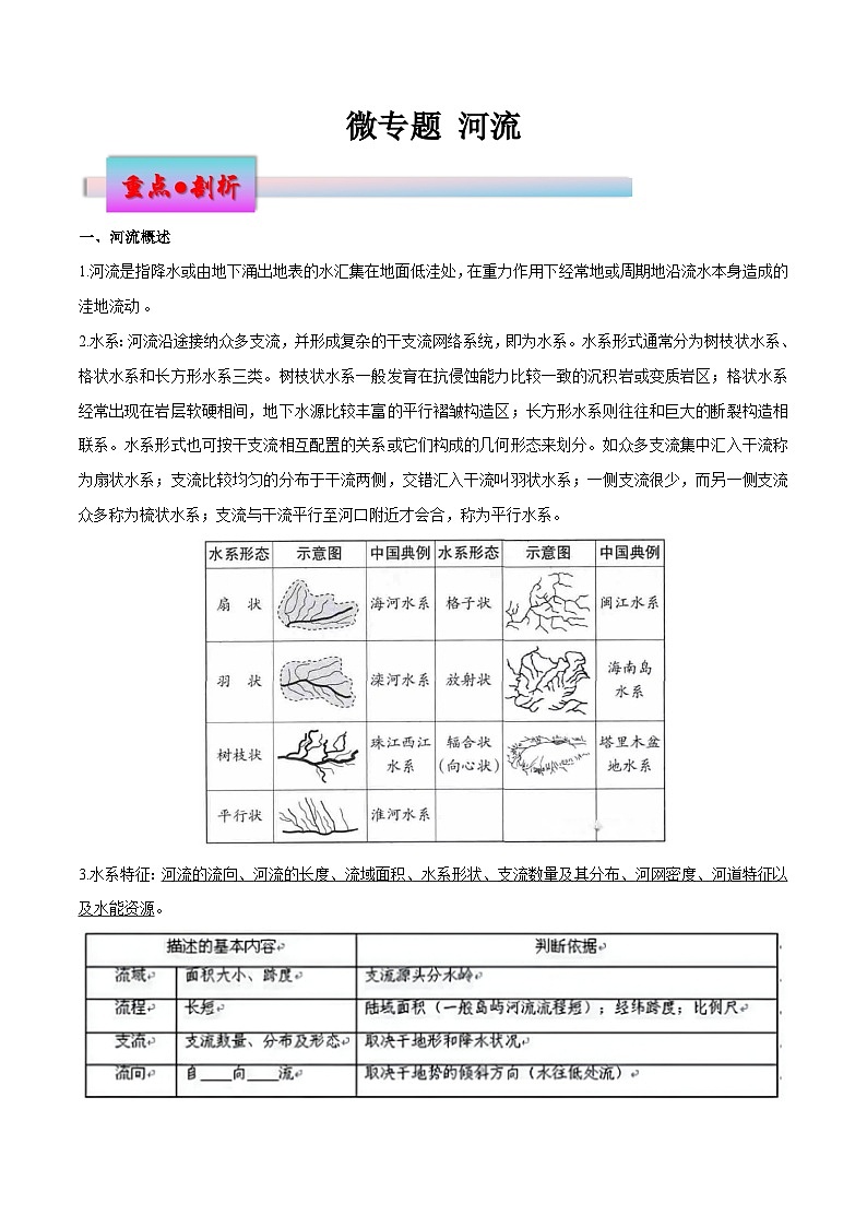 新高考地理一轮复习考点练习微专题 河流（2份，原卷版+解析版）01