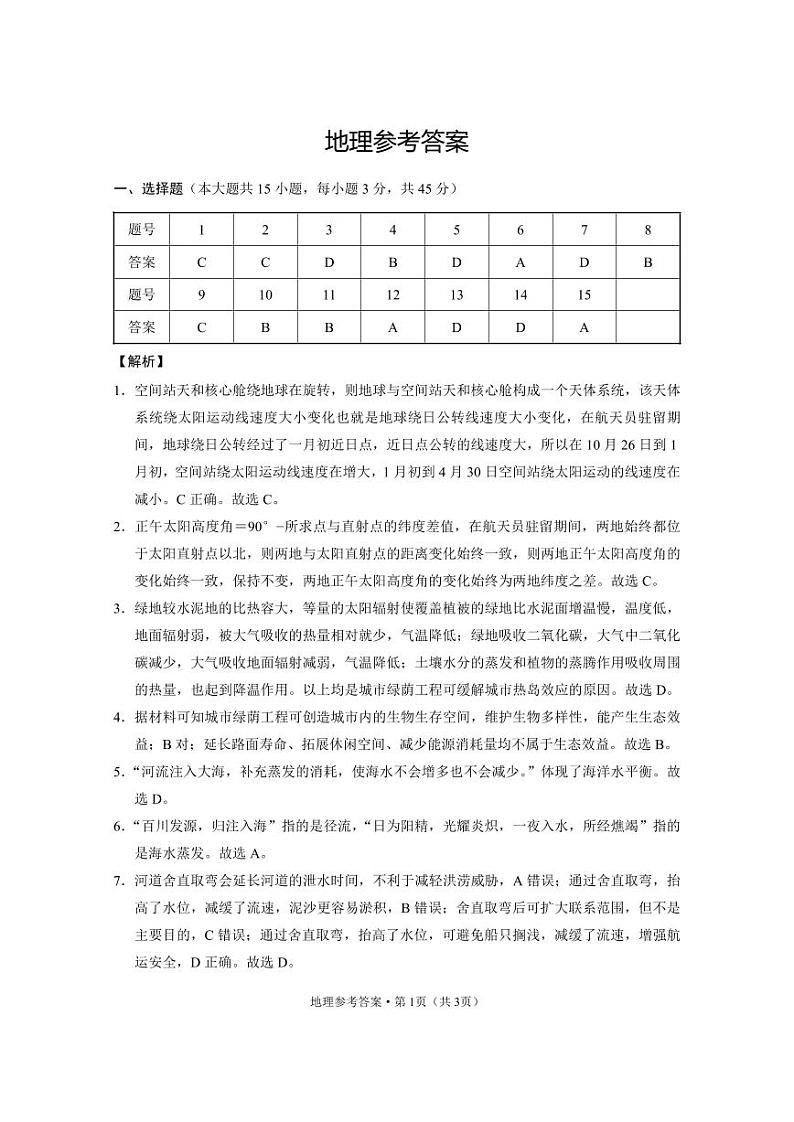 重庆市第八中学2025届高考适应性月考卷（二）地理试卷（附参考答案）01
