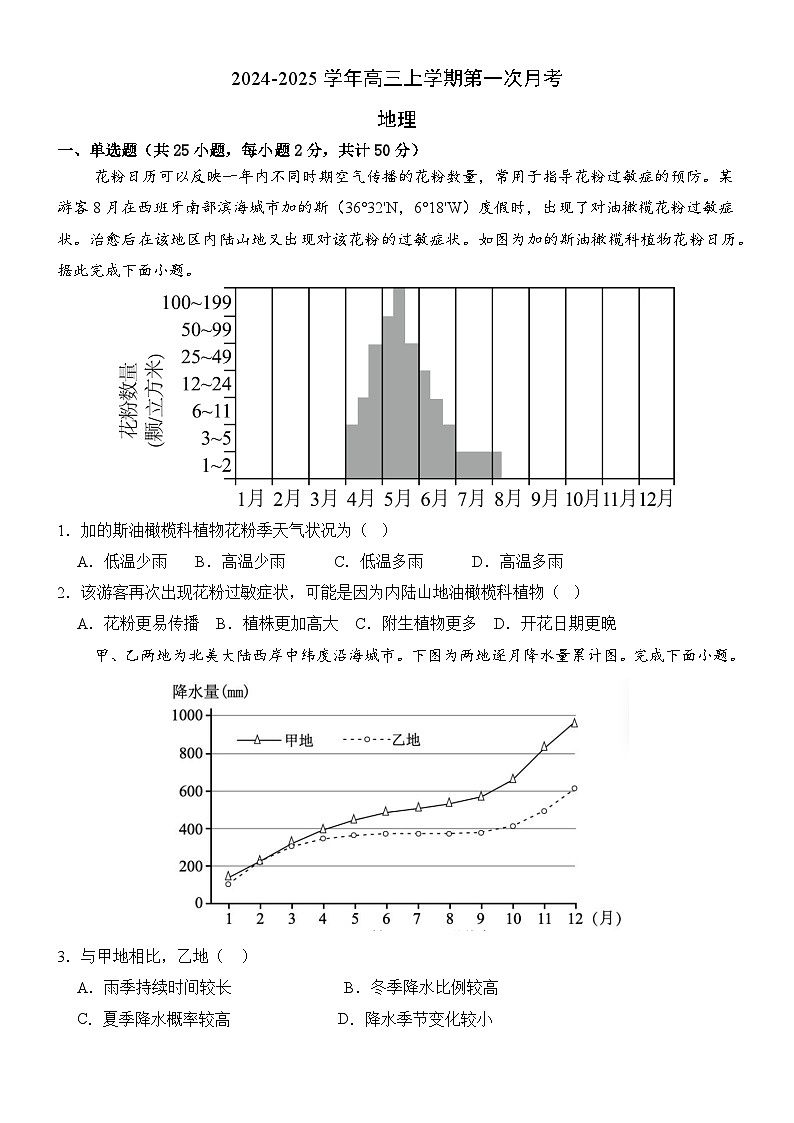 山东省滨州市滨州惠民文昌中学2024-2025学年高三上学期第一次月考地理试题第1页