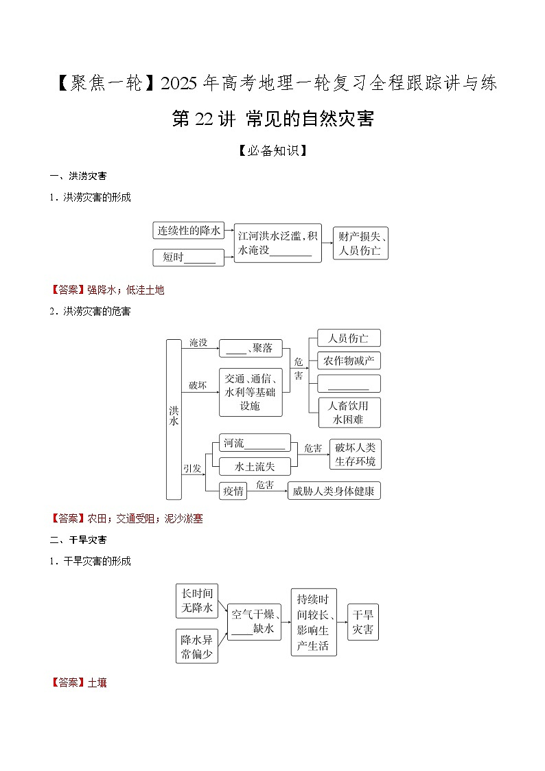 第22讲 常见的自然灾害（知识清单）-【聚焦一轮】2025年高考地理一轮复习全程跟踪讲与练（解析版）第1页
