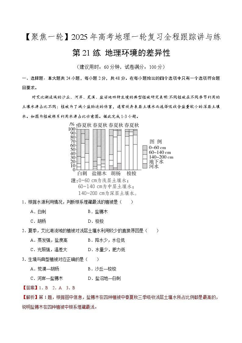 第21讲 地理环境的差异性（专项训练）-【聚焦一轮】2025年高考地理一轮复习全程跟踪讲与练（解析版）第1页