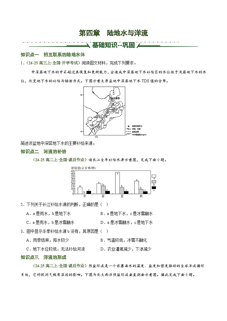 第四章 陆地水与洋流（考题猜想）（原卷版）-2024-2025学年高二地理上学期期中考点大串讲（湘教版2019选择性必修1）第1页