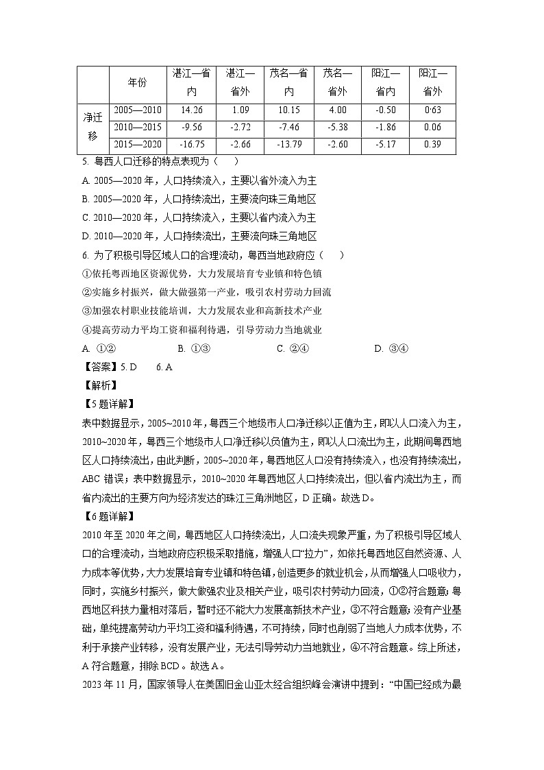 2024届广东省茂名市高考一模地理试卷(解析版)第3页