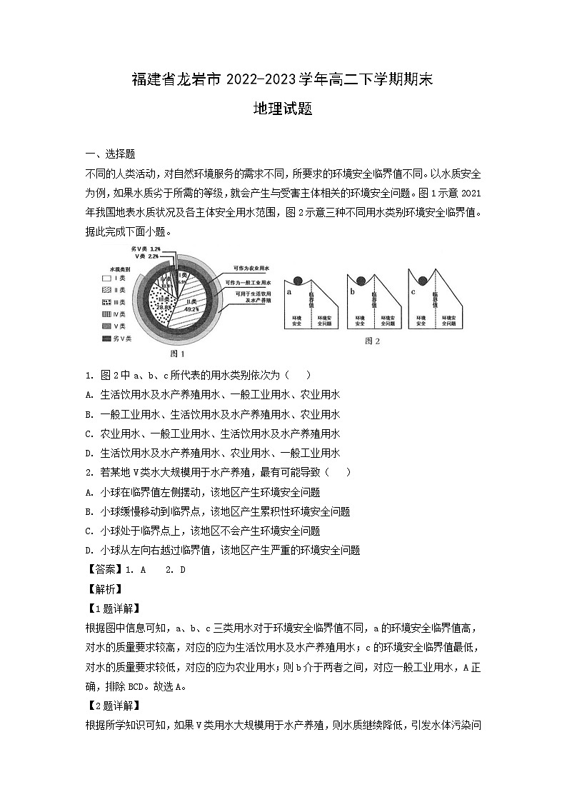 福建省龙岩市2022-2023学年高二下学期期末地理试卷(解析版)第1页