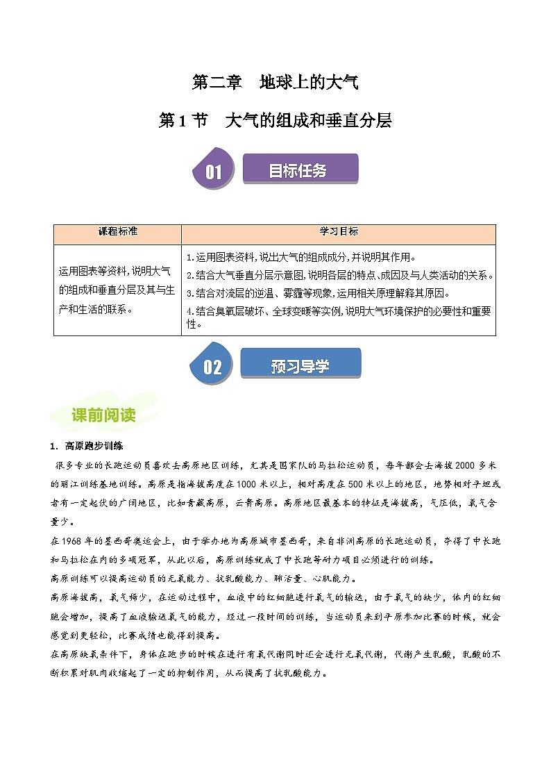 人教版高中地理必修第一册同步讲义2.1大气的组成和垂直分层（2份，原卷版+解析版）01
