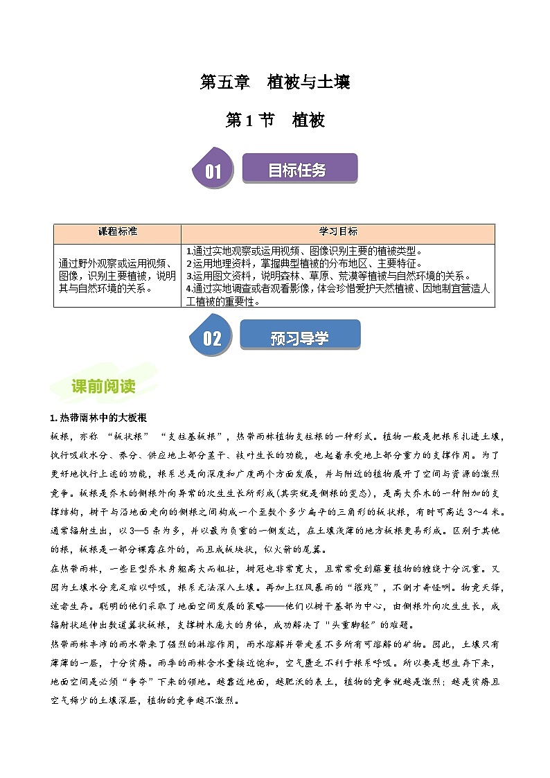 人教版高中地理必修第一册同步讲义5.1植被（2份，原卷版+解析版）01
