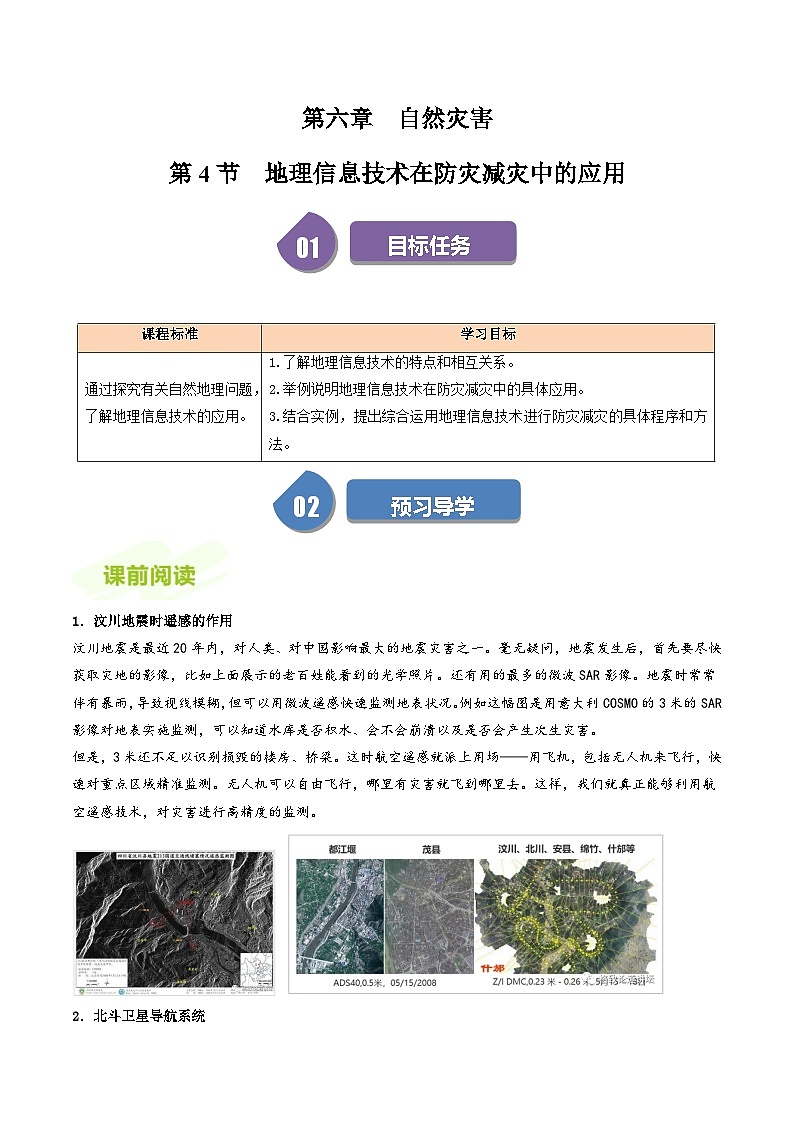 人教版高中地理必修第一册同步讲义6.4地理信息技术在防灾减灾中的应用（原卷版）第1页