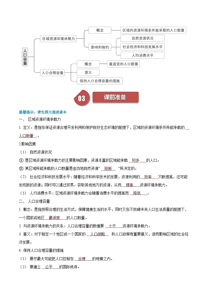 人教版高中地理必修第二册同步讲义1.3 人口容量（2份，原卷版+解析版）02