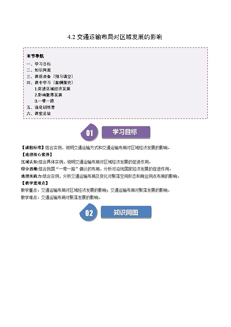 人教版高中地理必修第二册同步讲义4.2 交通运输布局对区域发展的影响（2份，原卷版+解析版）01
