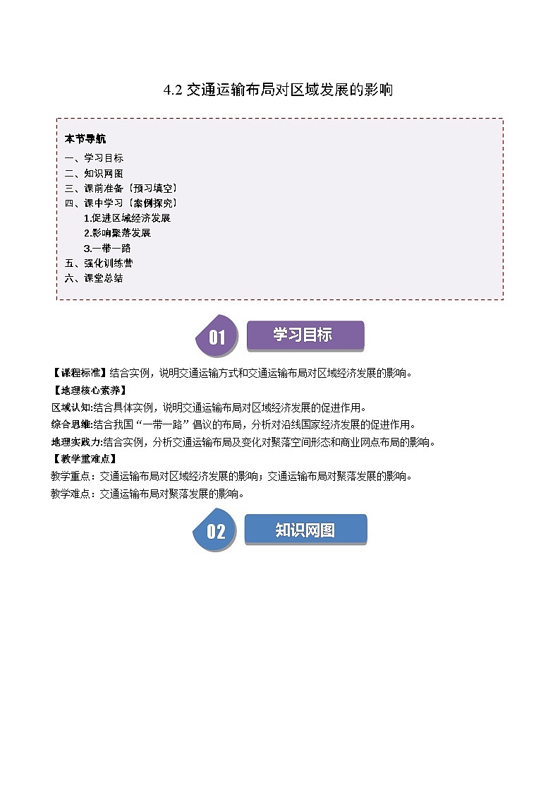 人教版高中地理必修第二册同步讲义4.2 交通运输布局对区域发展的影响（2份，原卷版+解析版）01
