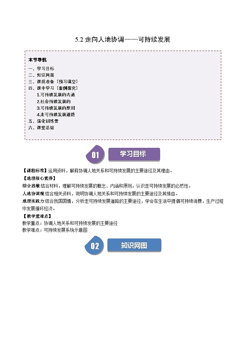 人教版高中地理必修第二册同步讲义5.2 走向人地协调——可持续发展（解析版）第1页