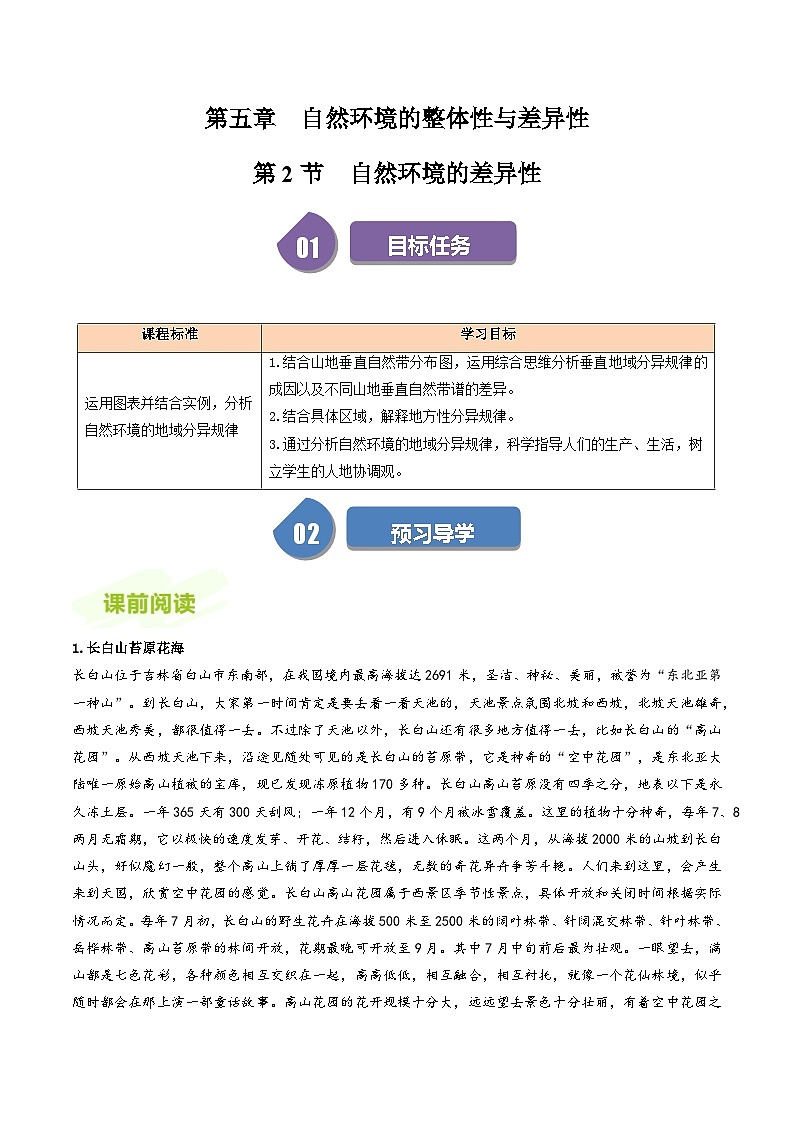 人教版高中地理选择性必修一同步讲义5.2自然环境的地域差异性（原卷版）第1页
