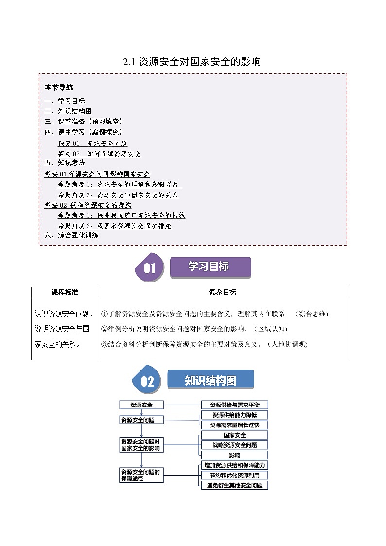 人教版高中地理选择性必修三同步讲义2.1资源安全对国家安全的影响（原卷版）第1页