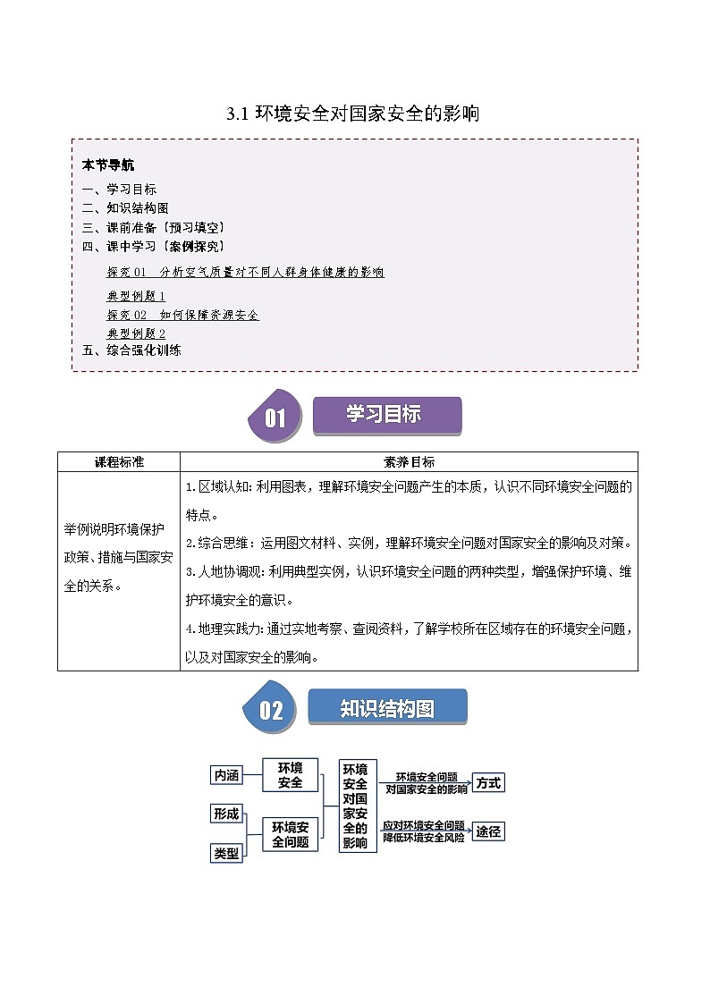 人教版高中地理选择性必修三同步讲义3.1环境安全对国家安全的影响（学案）（解析版）第1页