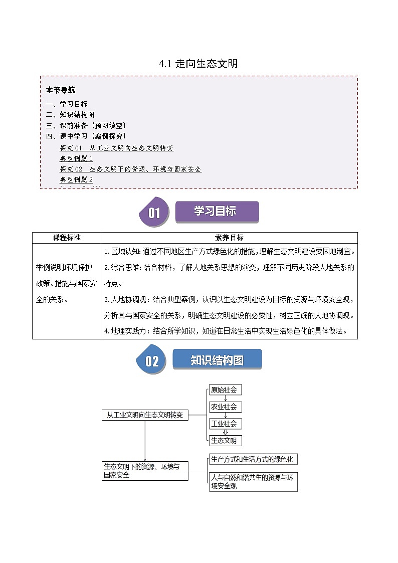 人教版高中地理选择性必修三同步讲义4.1走向生态文明（2份，原卷版+解析版）01
