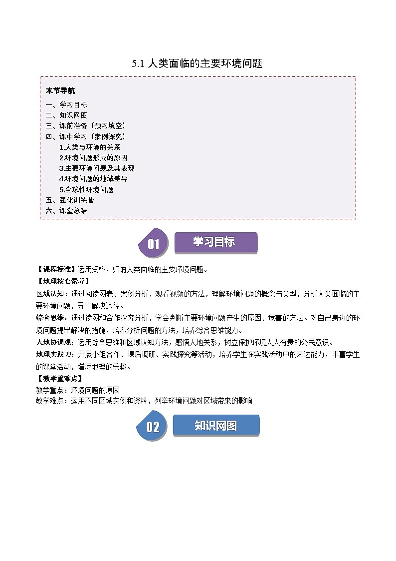 人教版高中地理必修第二册同步讲义5.1 人类面临的主要环境问题（2份，原卷版+解析版）01
