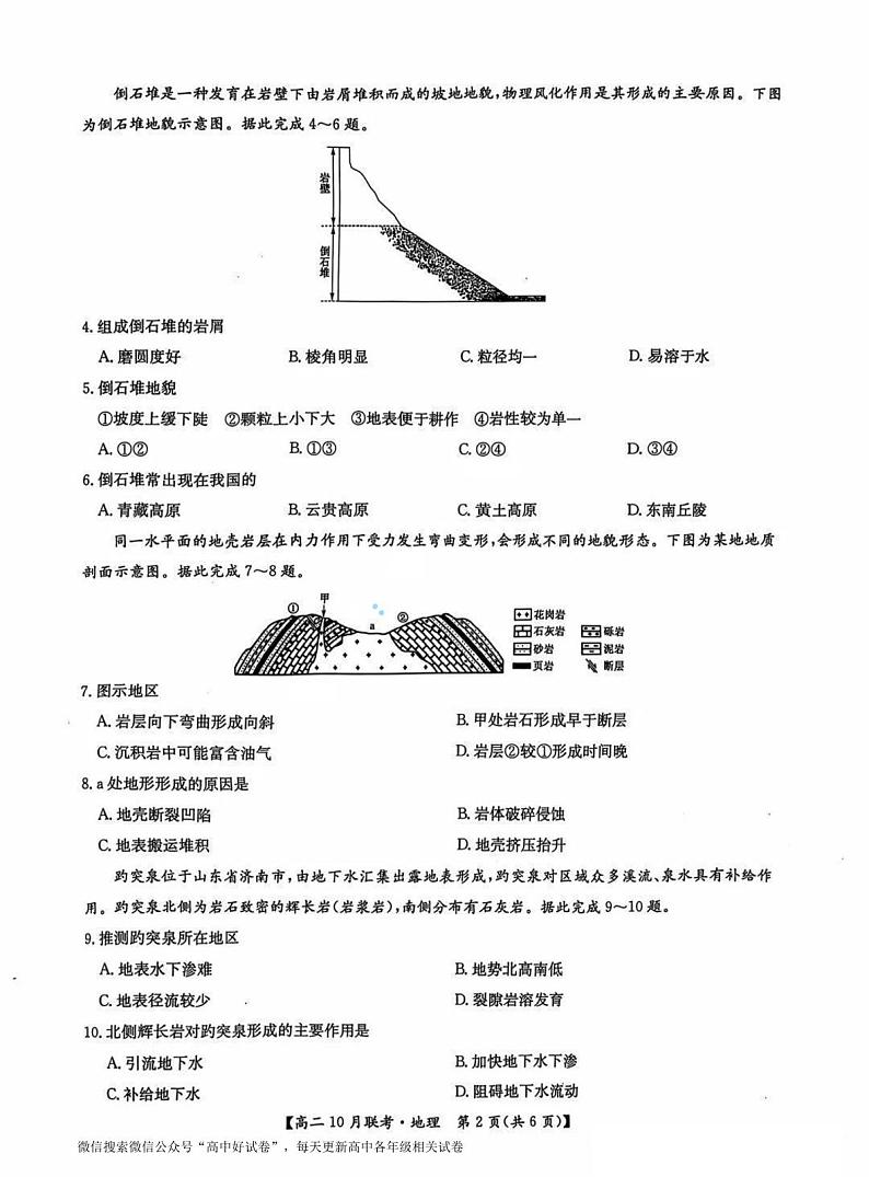 河南省洛阳强基联盟2024-2025学年高二上学期10月联考地理试卷（PDF版附解析）第2页