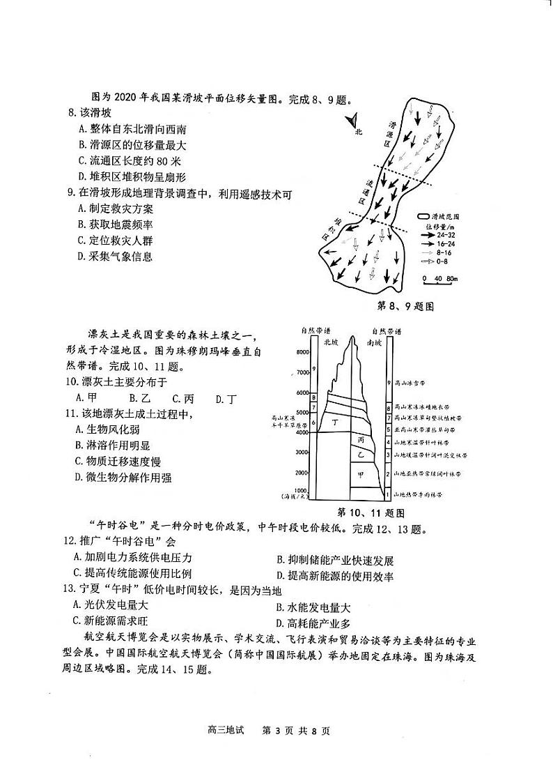 浙江省杭州市2025届高三教学质量检测地理试题+答案（杭州一模）03