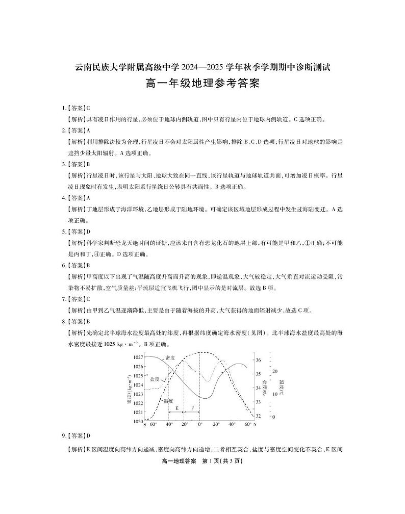 25届11月民大高一·地理答案第1页