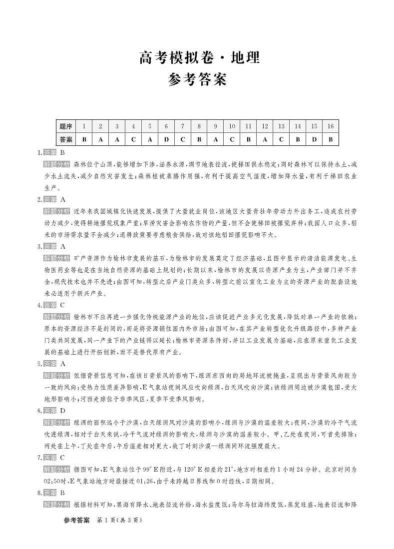 25高三地理卷新高考答案第1页