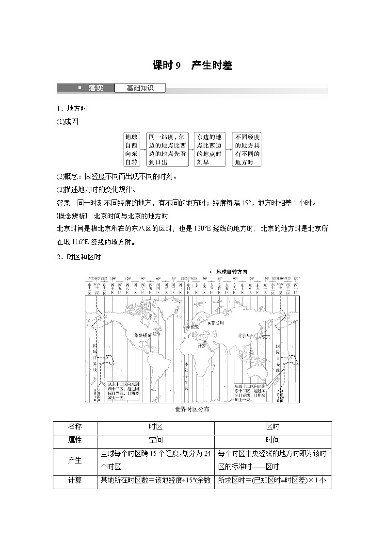第一部分 第二章 第二讲 课时九　产生时差（课件+讲练）-2025高考大一轮复习地理（湘教版）01