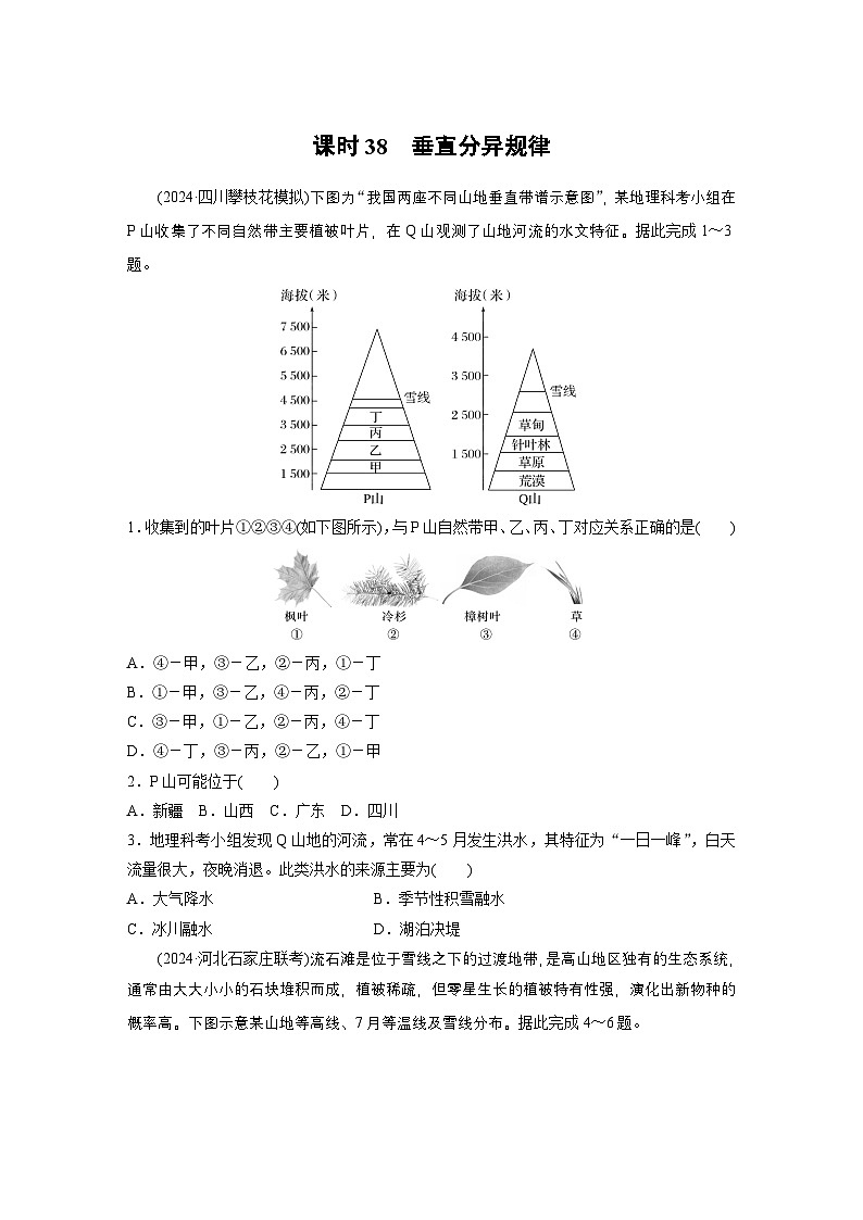 第一部分 第六章 第2讲 训练38　垂直分异规律（练习）第1页