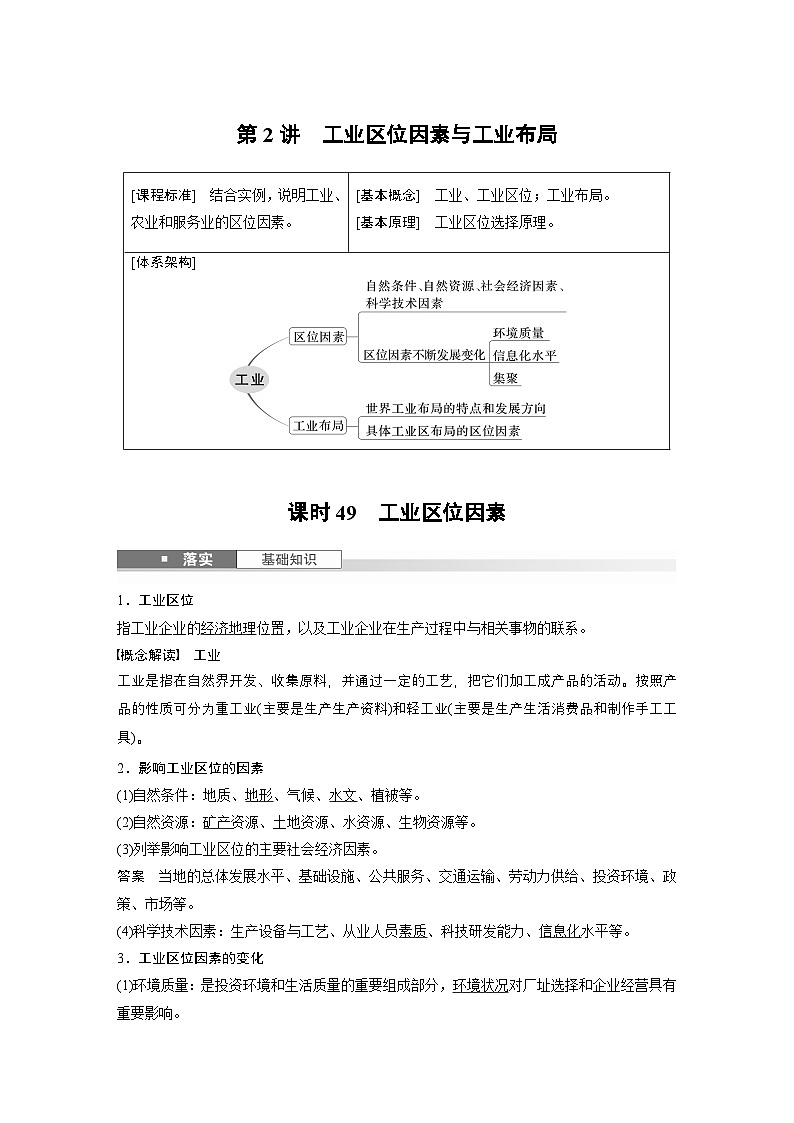 第二部分 第三章 第2讲 课时49　工业区位因素（教师版）第1页