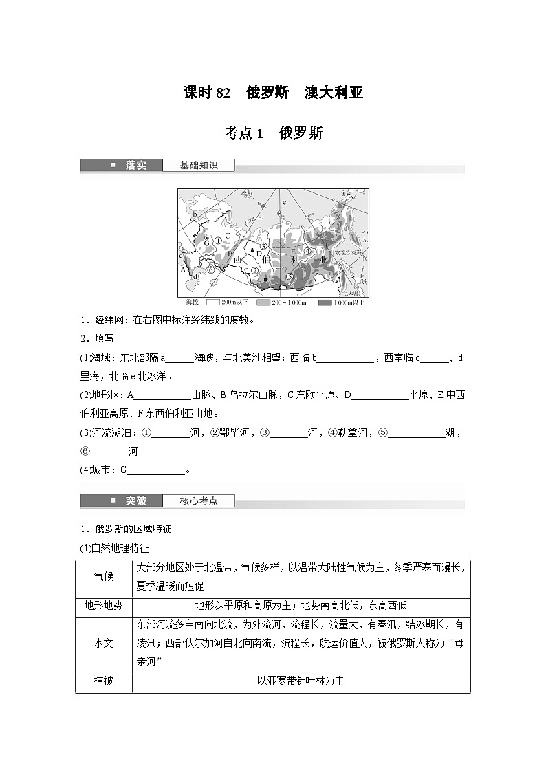 第五部分 第一章 第2讲 课时82　俄罗斯　澳大利亚（讲义）第1页