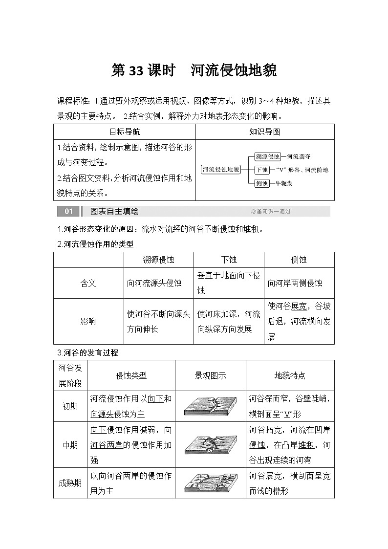 2025届高中地理一轮复习讲义：第一部分自然地理第七单元地表形态的塑造第33课时　河流侵蚀地貌（教师版）第1页