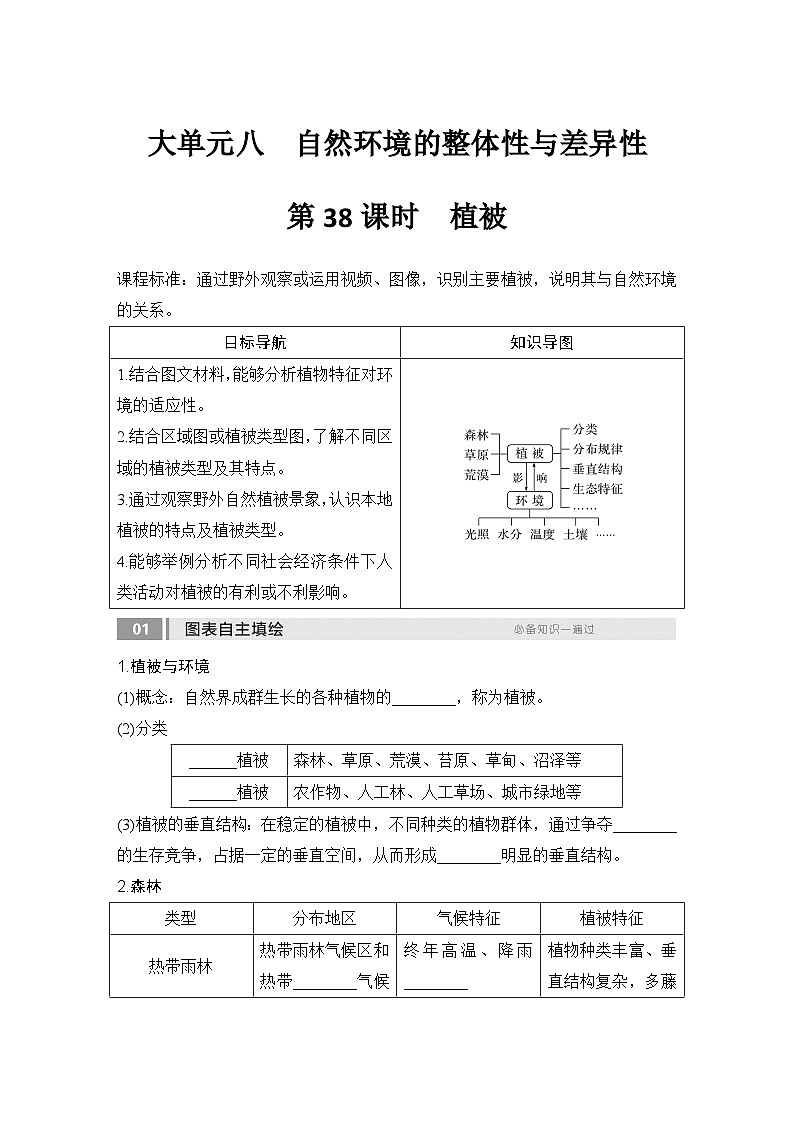 2025届高中地理一轮复习讲义：第一部分自然地理第八单元自然环境的整体性与差异性第38课时　植被（学生版）第1页