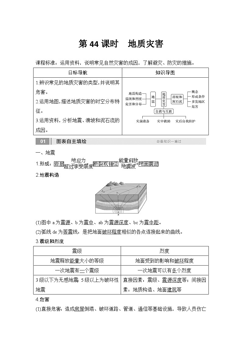 2025届高中地理一轮复习讲义：第一部分自然地理第九单元自然灾害第44课时　地质灾害（教师版）第1页