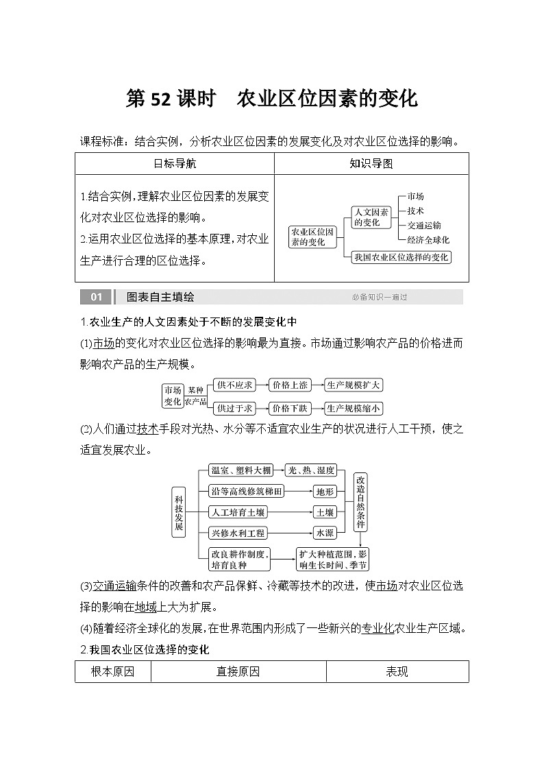 2025届高中地理一轮复习讲义：第二部分人文地理第十二单元产业区位因素第52课时　农业区位因素的变化（教师版）第1页