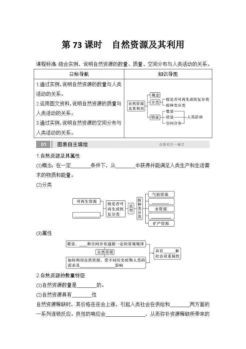 2025届高中地理一轮复习讲义：第四部分资源、环境与国家安全第十八单元自然资源与人类社会第73课时　自然资源及其利用（学生版）第1页