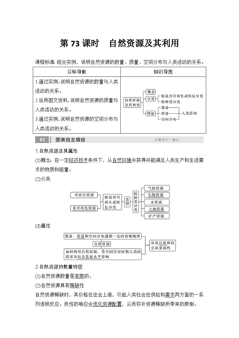2025届高中地理一轮复习讲义：第四部分资源、环境与国家安全第十八单元自然资源与人类社会第73课时　自然资源及其利用（教师版）第1页